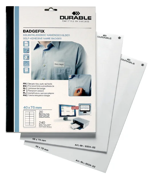 Naambadge etiket Durable 8334 40x75mm zelfklevend wit 240 stuks
