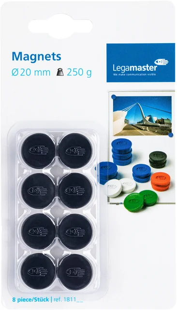 Magneet Legamaster 20mm 250gr zwart 8 stuks