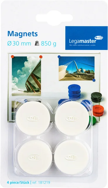 Magneet Legamaster 30mm 850gr wit 4 stuks