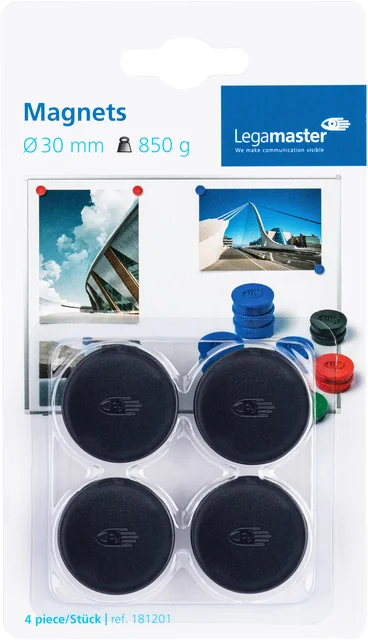 Magneet Legamaster 30mm 850gr zwart 4 stuks