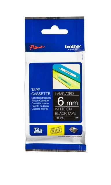 Labeltape Brother P-touch TZe-315 standaard 6mm wit op zwart