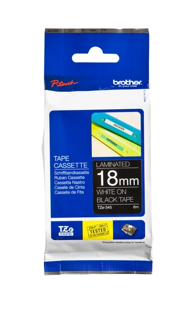 Labeltape Brother P-touch TZe-345 standaard 18mm wit op zwart