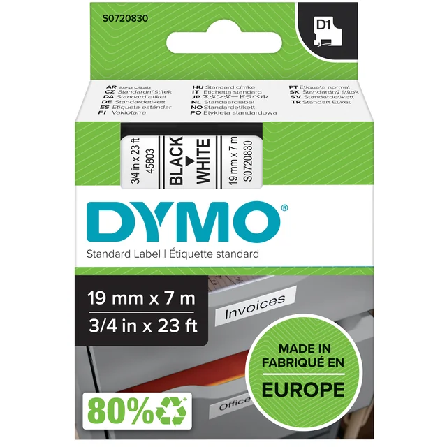 Labeltape Dymo LabelManager D1 polyester 19mmx7m zwart op wit