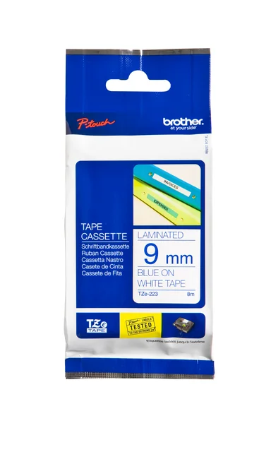 Labeltape Brother P-touch TZe-223 standaard 9mm blauw op wit