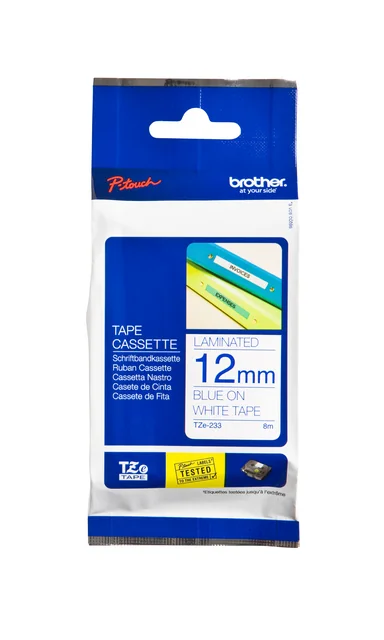 Labeltape Brother P-touch TZe-233 standaard 12mm blauw op wit