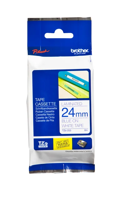 Labeltape Brother P-touch TZe-253 standaard 24mm blauw op wit